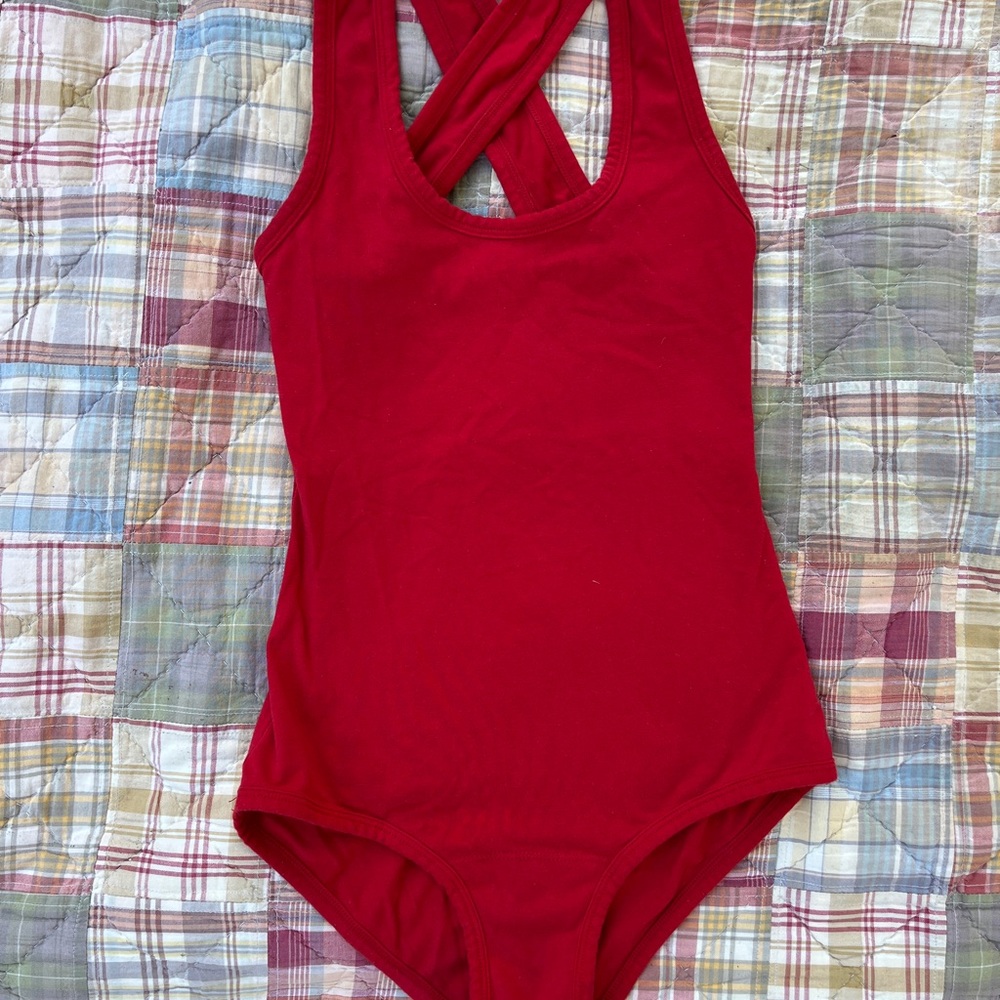RARE ARQ Cherry Red Organic Cotton Womens One Piece Bodysuit made in usa